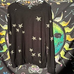 Buffalo Women’s Black White Stars Crewneck Soft Long Sleeve Light Sweater Large